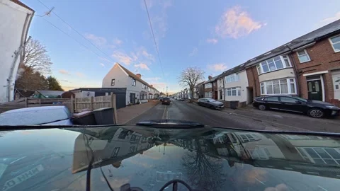Ultra Wide Special View of British Urban City Streets During Car Drive Stock Footage 327058342