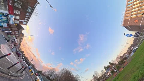 Ultra Wide Special View of British Urban City Streets During Car Drive Stock Footage 327058397