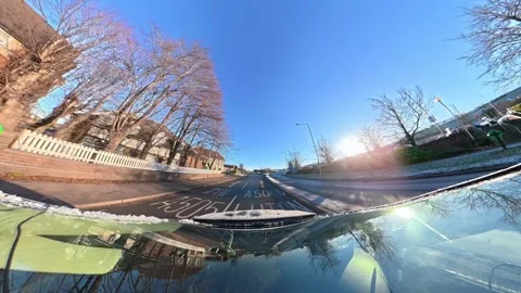 Ultra Wide Special View of British Urban City Streets During Car Drive Stock Footage 327058765