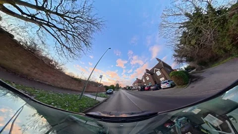 Ultra Wide Special View of British Urban City Streets During Car Drive Stock Footage 327058985