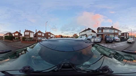 Ultra Wide Special View of British Urban City Streets During Car Drive Stock Footage 327059131