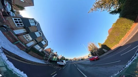 Ultra Wide Special View of British Urban City Streets During Car Drive Vídeo Stock 327059173