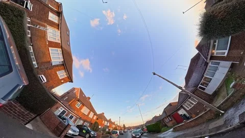 Ultra Wide Special View of British Urban City Streets During Car Drive Stock Footage 327059237