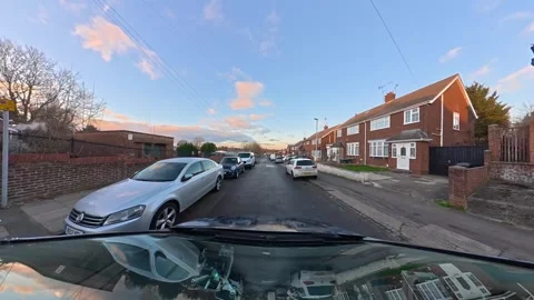 Ultra Wide Special View of British Urban City Streets During Car Drive Stock Footage 327081368