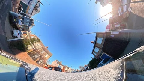 Ultra Wide Special View of British Urban City Streets During Car Drive Stock Footage 327082055
