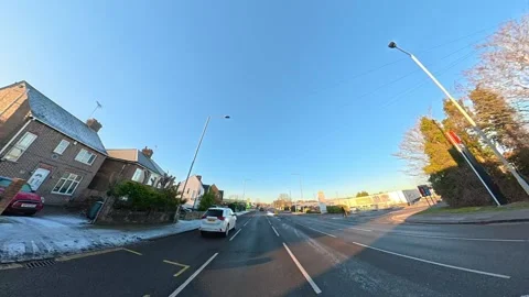 Ultra Wide Special View of British Urban City Streets During Car Drive Stock Footage 327082454