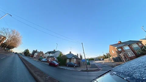 Ultra Wide Special View of British Urban City Streets During Car Drive Stock Footage 327082504