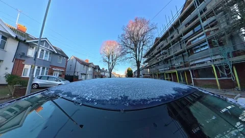 Ultra Wide Special View of British Urban City Streets During Car Drive Stock Footage 327082665