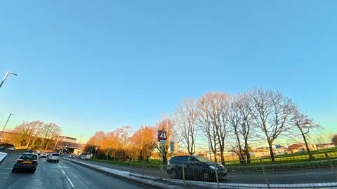 Ultra Wide Special View of British Urban City Streets During Car Drive Stock-Footage 327083427