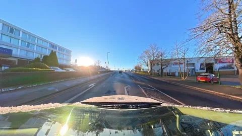 Ultra Wide Special View of British Urban City Streets During Car Drive Stock Footage 327083589