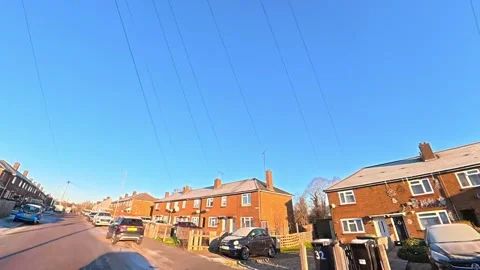 Ultra Wide Special View of British Urban City Streets During Car Drive Stock Footage 327084504