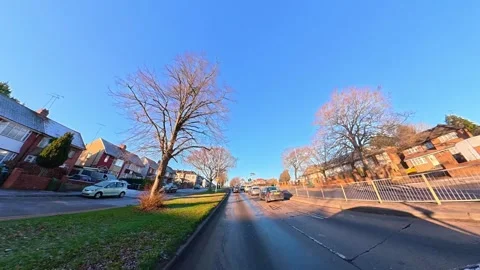 Ultra Wide Special View of British Urban City Streets During Car Drive Stock Footage 327084965