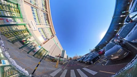 Ultra Wide Special View of British Urban City Streets During Car Drive Stock Footage 327085834