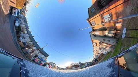 Ultra Wide Special View of British Urban City Streets During Car Drive Stock Footage 327087215