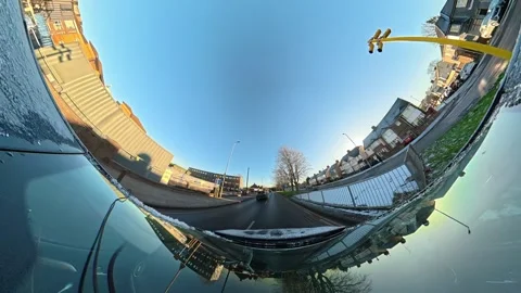 Ultra Wide Special View of British Urban City Streets During Car Drive Vídeo Stock 327087402