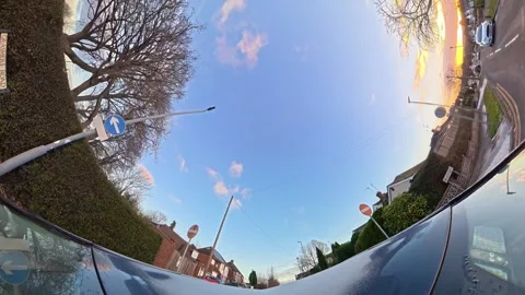 Ultra Wide Special View of British Urban City Streets During Car Drive Stock Footage 327087619