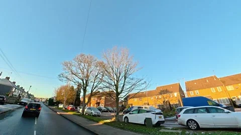 Ultra Wide Special View of British Urban City Streets During Car Drive Vídeos de archivo 327090262