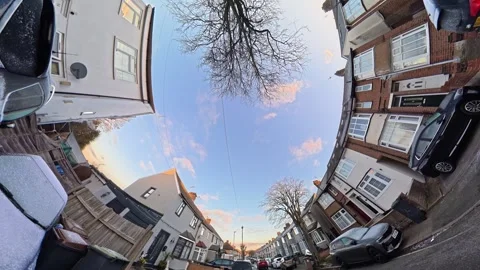 Ultra Wide Special View of British Urban City Streets During Car Drive Stock Footage 327091465