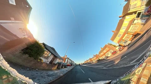 Ultra Wide Special View of British Urban City Streets During Car Drive Stock Footage 327092584