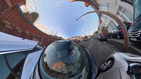 Ultra Wide Special View of British Urban City Streets During Car Drive Stock Footage 327092770