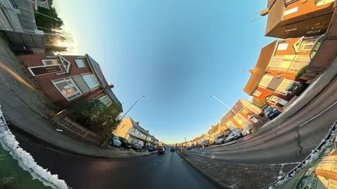 Ultra Wide Special View of British Urban City Streets During Car Drive Stock Footage 327093353