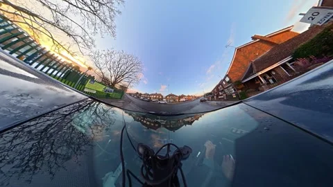 Ultra Wide Special View of British Urban City Streets During Car Drive Stock Footage 327093720