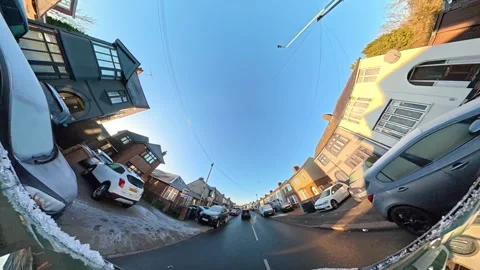 Ultra Wide Special View of British Urban City Streets During Car Drive Stock Footage 327093766