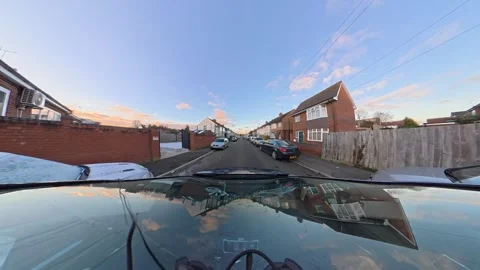 Ultra Wide Special View of British Urban City Streets During Car Drive Stock Footage 327093848