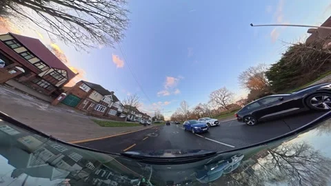Ultra Wide Special View of British Urban City Streets During Car Drive Stock Footage 327093968