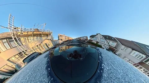 Ultra Wide Special View of British Urban City Streets During Car Drive Stock Footage 327094173