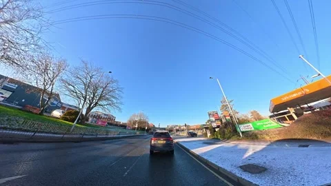 Ultra Wide Special View of British Urban City Streets During Car Drive Stock Footage 327094557