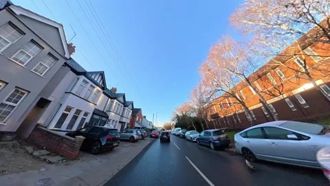 Ultra Wide Special View of British Urban City Streets During Car Drive Stock-Footage 327094871