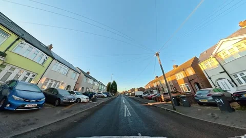Ultra Wide Special View of British Urban City Streets During Car Drive Stock Footage 327094899