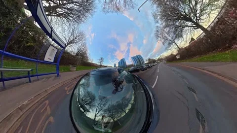 Ultra Wide Special View of British Urban City Streets During Car Drive Stock Footage 327095586