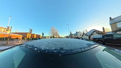 Ultra Wide Special View of British Urban City Streets During Car Drive Stock Footage 327095686
