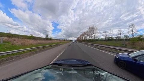 Ultra Wide View of Car Drive Travel on Highways and Motorways Stock Footage 337841748