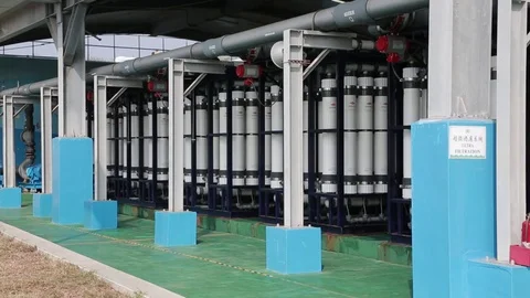 Ultrafiltration elements at a drinking water plant in Penghu, Taiwan. Stock Footage 72928119