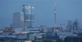 UltraHD 4K Europe TV Tower Frankfurt Skyline Aerial View Highrise Evening Night 4k or 4k+ Resolution