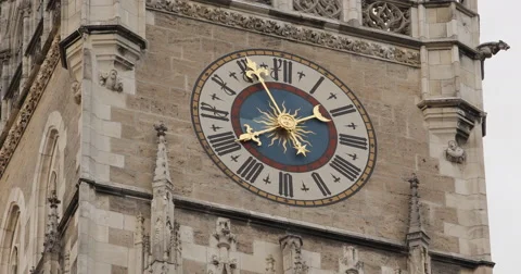 UltraHD 4K Iconic Munich German Gothic New Town Hall Clock Tower CloseUp Detail Stock Footage 43640702