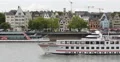 UltraHD 4K Pan Left Cruise Ship Tour Boat Passing Cologne Skyline Old Town Day 4k or 4k+ Resolution