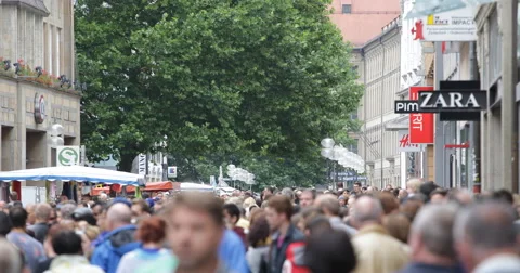 UltraHD 4K Top Shops Shopping Street Munich Busy Shoppers Buyers People Passing Video stock 43674523