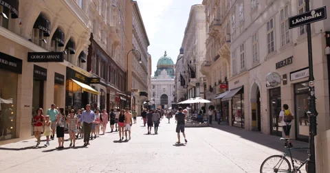 UltraHD 4K Vienna Kohlmarkt Crowded Shopping Street Busy Shoppers People Crowd Video stock 43679841