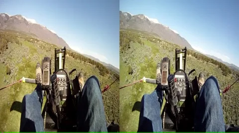 Ultralight through small valley 3D.mp4 Stock Footage 4885338