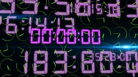 An ultramodern 3d illustration of an advanced timer with sparkling violet num Stock Illustration