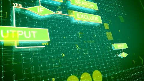 An ultramodern 3d rendering of computer algorithms put aslant on several gree イラスト素材