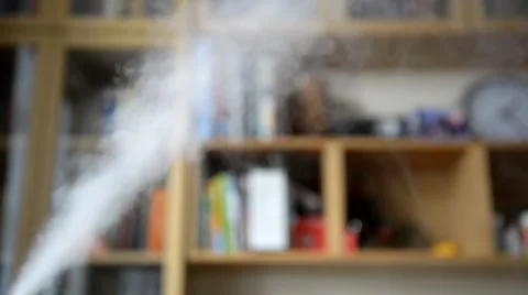 An ultrasonic humidifier spreading steam into the living room Stock Footage