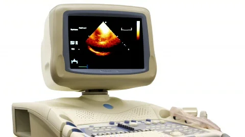 Ultrasonic medical device on white background Stock Footage