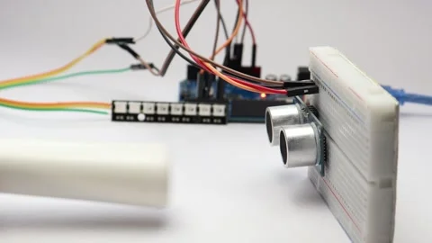 Ultrasonic sensor triggering led strip when obstacle detected Stock Footage 339017891