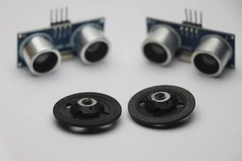 Ultrasonic sensor use to make various range measuring projects on white 写真素材