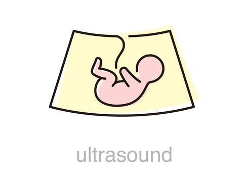 Ultrasound shows a developing fetus inside the womb during a medical check-up in Stock Illustration